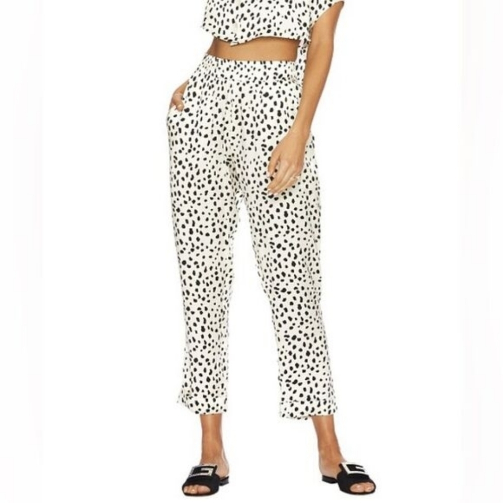 Beach Riot Avery Dalmation Spot Silky Satin Pull On Pants Small White Black